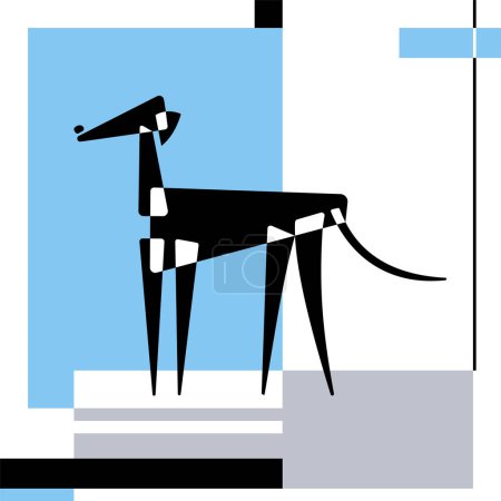 Téléchargez les illustrations : Azawakh. Dog breed silhouettes. Card template. Avantgarde graphic style. Vector Illustration on a grey and blue abstract background. - en licence libre de droit