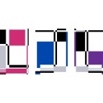 Square poster. Set of six abstract graphic compositions. Pink. blue and purple colors. Avant-Garde graphic style design. Vector illustration on a white background.