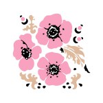 Pink Anemone flowers and beige leaves. Vector floral bouquet. Hand-drawn artistic illustration on white background.