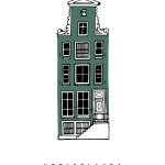 Old green house of Amsterdam, Netherlands. Hand-drawn poster, cover, postcard and banner template. Vector illustration on a white background.