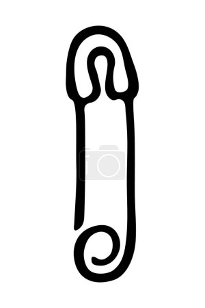 Illustration for Safety pin. Black and white Icon. Hand drawn vector illustration on white background. - Royalty Free Image