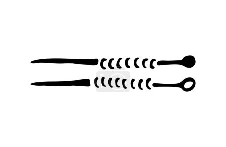 Illustration for Two knitting needles. Black and white Icon. Hand drawn vector illustration on a white background. - Royalty Free Image