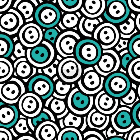 Green and black buttons. Sewing elements and icons. Handmade doodle seamless pattern. Vector Illustration