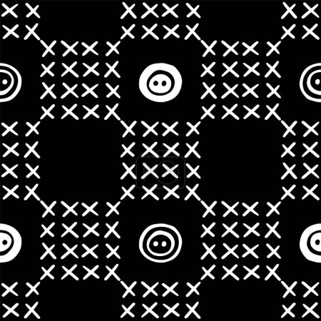Ilustración de Botones y puntos de cruz. Blanco y negro hecho a mano garabato patrón sin costuras. Ilustración vectorial - Imagen libre de derechos