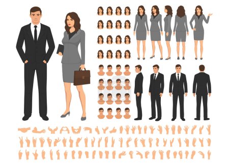 Illustration for Cartoon business people constructor, poses, facial expressions, gestures. Business characters creation elements vector illustration set. Office people constructor - Royalty Free Image