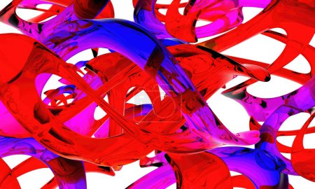 3d illustration of concatenated glass swirls - (red and blue shades)