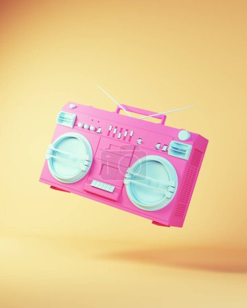 Pink Blue Boombox Vintage 80's Style Bright Vivid Colour Pallet Music Loudspeaker 3d illustration render