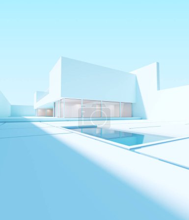 Blue Luxury Lifestyle Home Building Architecture 3d Illustration House Design Pale Blue Sky 3d render