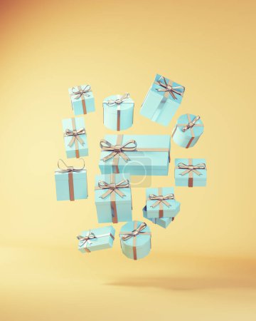 Téléchargez les photos : Bleu Argent Hanoukka Célébration Cadeau enveloppé Présente ruban arc hébreu Religion Illustration 3D rendre - en image libre de droit