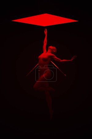 Photo for Red Paranormal Ballet Woman Floating Occult Dancing with Glowing Portal Gateway 3d illustration render - Royalty Free Image