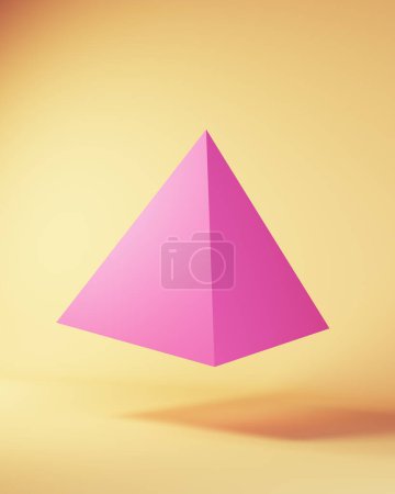 Foto de Forma geométrica del poliedro de la pirámide rosada Estructura Apex Point Geometría Triángulos simples Floating Mid-Air 3d illustration render - Imagen libre de derechos