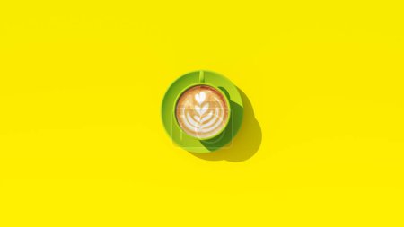 Photo for Yellow Green Brazilian Colours Coffee Cup Saucer Business Sign Morning Drink Wake-Up Breakfast Cappuccino 3d illustration render - Royalty Free Image