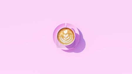 Foto de Rosa taza de café platillo pálido pastel brillante negocio signo mañana bebida despertador desayuno 3d ilustración render - Imagen libre de derechos