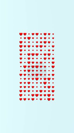 Foto de Red Hearts Block Día de San Valentín 14 de febrero Día de San Valentín Forma Símbolo del amor Romance Azul pálido Fondo 3d ilustración render - Imagen libre de derechos