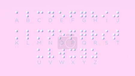 Téléchargez les photos : Alphabet braille bleu Système de texte Symbole Formé à partir de points soulevés Journée mondiale du braille 4 janvier Rose Fond Illustration 3d - en image libre de droit
