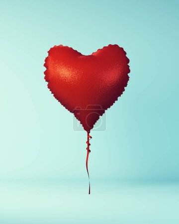 Roter Valentinstag Herzförmiger Luftballon Valentinstag Liebessymbol Blauer Hintergrund 3D-Illustration Render