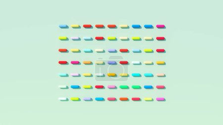Foto de Píldoras Tabletas Medicamento Multi Color Horizontal plano Laico Farmacéutico Salud Patrón Bienestar Banner Fondo Ilustración 3d render - Imagen libre de derechos
