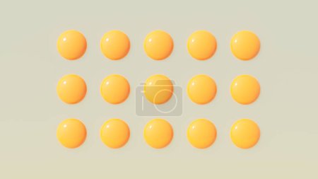 Photo for 15 Egg Yolk Yellow in a Grid Pattern Breakfast Food Illustration Warm Grey Background 3d 2d illustration - Royalty Free Image
