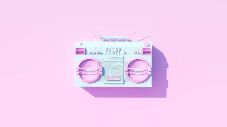 Photo for Pale Blue Pink Vintage 80's Style Boombox Hi Fi Portable Cassette Player Stereo Speakers Pink Background 3d illustration render - Royalty Free Image