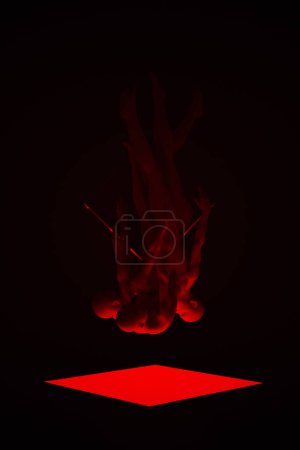 Photo for Three Red Woman Merged Together Falling into a Red Pit Glowing 3d illustration render - Royalty Free Image