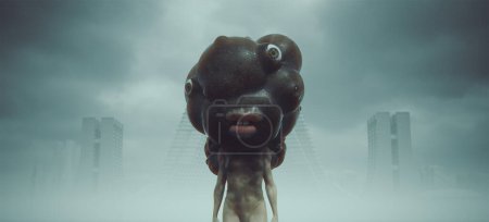 Photo for Woman Paranormal Demon Blob with Giant Mouth Eyes Mind Control Alien Body Snatcher Post Apocalyptic Monster 3d illustration render - Royalty Free Image