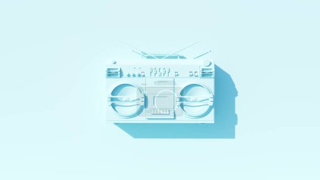 Photo for Pale Blue Vintage 80's Style Boombox Hi Fi Portable Cassette Player Stereo Speakers Blue Background 3d illustration render - Royalty Free Image