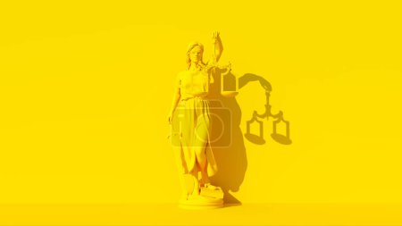 Photo for Yellow Lady Justice Statue Personification of the Judicial System Traditional Protection and Balance Moral Force for Good and Lawfare Yellow Background 3d illustration render - Royalty Free Image