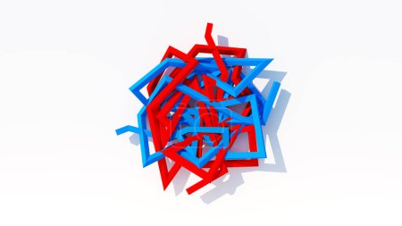 Téléchargez les photos : Concept de choix Non Personnes Rouge Bleu Directions Chemins Pointant Imagerie Sélection Emmêlé Blanc Fond Illustration 3D rendu - en image libre de droit
