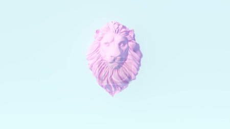 Foto de Pink Lion Bust Head Mane Large Male Blue Background Symbol 3d illustration render - Imagen libre de derechos