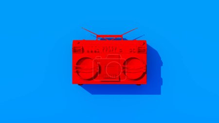 Photo for Bright Red Boombox Retro Stereo 80's Style Vintage Vivid Blue Background 3d illustration render - Royalty Free Image