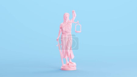 Photo for Pink Woman Lady Justice Scales Protection Balance Judicial System Blue Background 3d illustration render digital rendering - Royalty Free Image