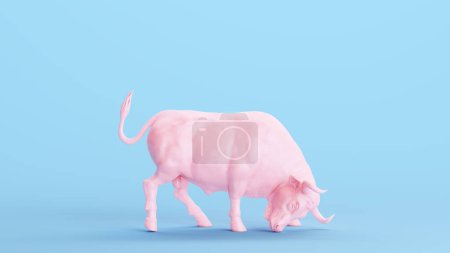 Téléchargez les photos : Pink Bull Strong Muscular Bullish Money Market Aggressive Business Finance Symbole Illustration 3D rendre le rendu numérique - en image libre de droit