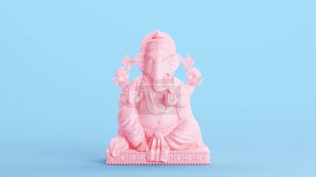 Foto de Estatua de Ganesha Ganesh rosa Dios hindú elefante cabeza religiosa Kitsch figura azul fondo 3d ilustración renderizado digital - Imagen libre de derechos