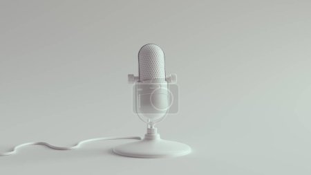 Téléchargez les photos : Microphone rétro blanc VOIP Enregistrement sonore Ingénierie audio Production de balados Illustration 3D classique vintage rendre le rendu numérique - en image libre de droit