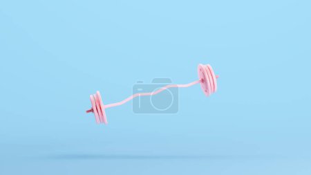 Téléchargez les photos : Exercice de musculation d'haltère rose Exercice de musculation Gym Kitsch Blue Background Illustration 3d rendre le rendu numérique - en image libre de droit