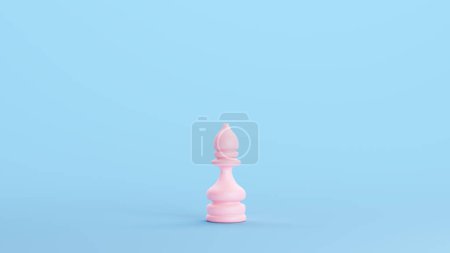 Téléchargez les photos : Pink Chess Piece Bishop Jeu Stratégie Concours Traditionnel Objet Kitsch Bleu Fond Illustration 3d rendu rendu numérique - en image libre de droit