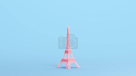 Photo for Pink Eiffel Tower Famous French France Paris Tourism Landmark Monument Kitsch Blue Background Quarter View 3d illustration render digital rendering - Royalty Free Image