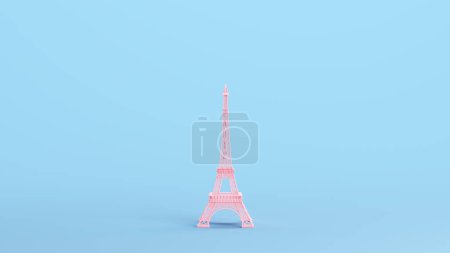 Téléchargez les photos : Tour Eiffel Rose Célèbre France Paris Tourisme Monument Monument Kitsch Bleu Arrière-plan Vue de face Illustration 3D rendre rendu numérique - en image libre de droit