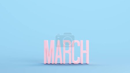 Photo for Pink March 3d Word Spring Season Before Summer After Winter Sign Symbol Kitsch Blue Background 3d illustration render digital rendering - Royalty Free Image