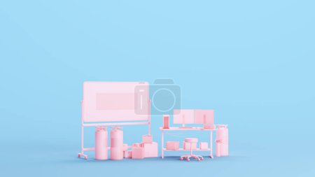 Photo for Pink Lab Laboratory Facilities Vaccine Research Science Modern Equipment Workplace Kitsch Blue Background 3d illustration render digital rendering - Royalty Free Image