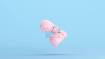 Téléchargez les photos : Gants de boxe roses Équipement de compétition de sport de protection Fun Kitsch Blue Background Illustration 3D rendu numérique - en image libre de droit