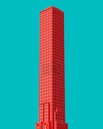 Photo for Art Deco Architecture 1920s Skyscraper Tower Building Salmon Pink Turquoise Blue Sky Background Kitsch Style 3d illustration render digital rendering - Royalty Free Image
