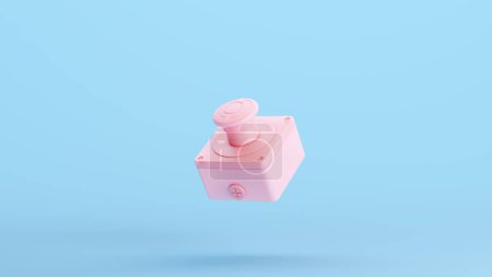 Photo for Pink Emergency Stop Button Safety Switch Technology System Kitsch Blue Background 3d illustration render digital rendering - Royalty Free Image