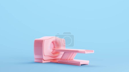 Photo for Pink Brain Scanner Rotating Computerized Tomography X-Ray Imaging Technique Magnetic Resonance Imaging Health Care Provider Kitsch Blue Background Quarter View 3d illustration render digital rendering - Royalty Free Image