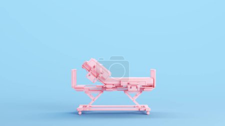 Téléchargez les photos : Couvertures de lit d'hôpital réglables roses Soins de santé Récupération de la salle d'allaitement Kitsch Blue Arrière-plan Vue latérale Illustration 3D rendre le rendu numérique - en image libre de droit