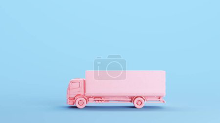 Téléchargez les photos : Camion rose Livraison Transport Transport Camion de fret Industrie commerciale Logistique Kitsch Bleu Arrière-plan Vue latérale Illustration 3D rendre rendu numérique - en image libre de droit