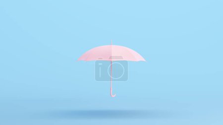 Photo for Pink Umbrella Rain Weather Protection Sun Parasol Vintage Kitsch Blue Background 3d illustration render digital rendering - Royalty Free Image