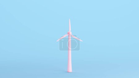 Téléchargez les photos : Pink Wind Turbine Sustainable Renewable Green Energy Electricity Environmental Farm Generator Technology Kitsch Blue Illustration 3D rendre le rendu numérique - en image libre de droit