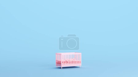 Photo for Pink Infant Bed Cot Crib Baby Child Manger Cribb Kitsch Blue Background 3d illustration render digital rendering - Royalty Free Image