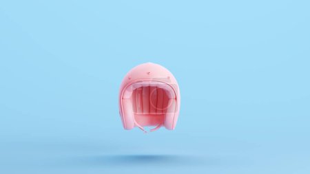 Photo for Pink Motorcycle Helmet Head Protection Vintage Style Biker Safety Equipment Kitsch Blue Background Front View 3d illustration render digital rendering - Royalty Free Image
